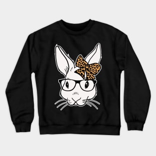 Bunny glasses leopard ribbon happy easter 2021 Crewneck Sweatshirt